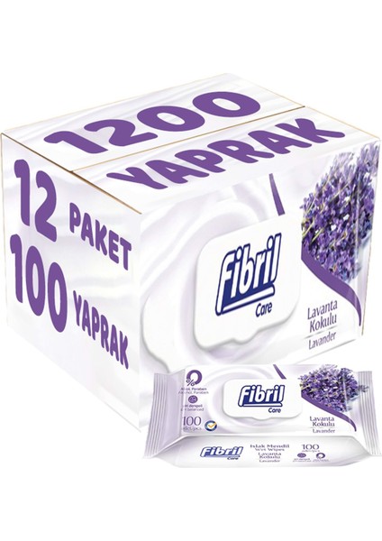 Islak Havlu Mendil 100 Yaprak Lavanta Plastik Kapaklı (12 Li Set) 1200 Yaprak