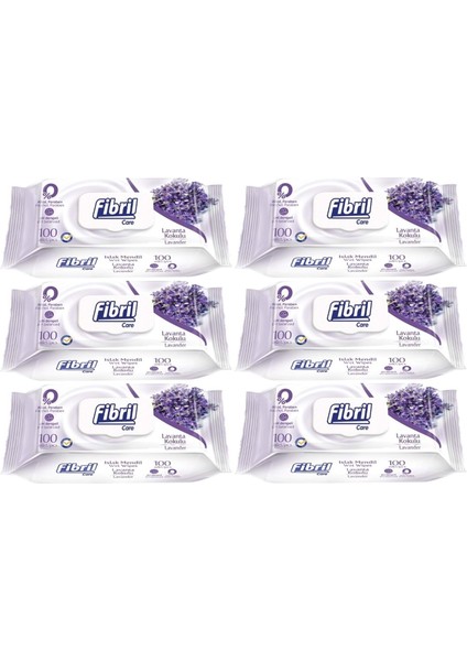 Islak Havlu Mendil 100 Yaprak Lavanta Plastik Kapaklı (6 Lı Set) 600 Yaprak