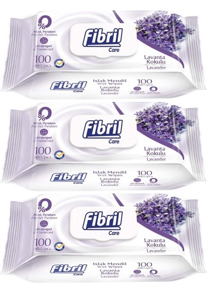 Islak Havlu Mendil 100 Yaprak Lavanta Plastik Kapaklı (3 Lü Set) 300 Yaprak