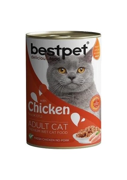 Pet Parça Tavuk Etli Konserve Yetişkin Kedi Maması 400 gr