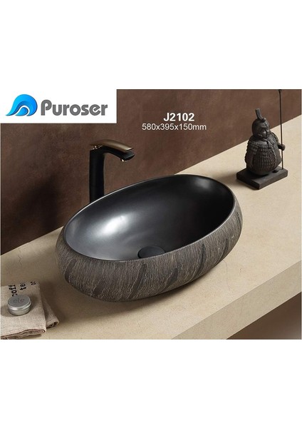 Stone Black Tezgah Üstü Çanak Lavabo