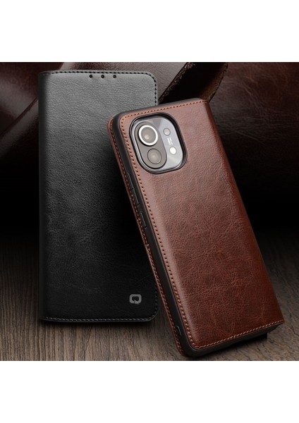 Xiaomi Mi 11 Için Cüzdan Tasarımlı Hakiki Deri Telefon Kılıfı - Siyah (Yurt Dışından) modelleri