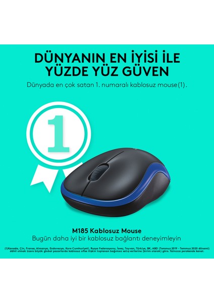 M185 USB Alıcılı Kompakt Kablosuz Mouse - Mavi