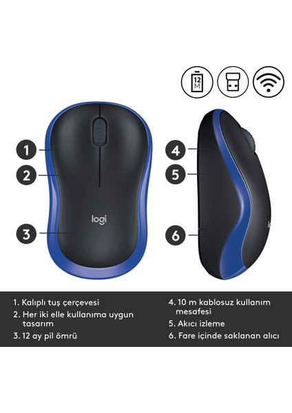 M185 USB Alıcılı Kompakt Kablosuz Mouse - Mavi