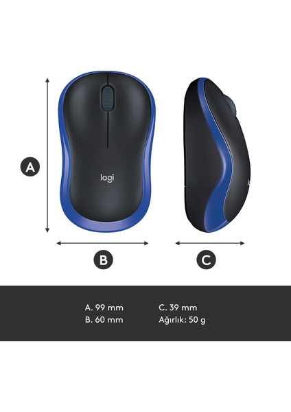 M185 USB Alıcılı Kompakt Kablosuz Mouse - Mavi