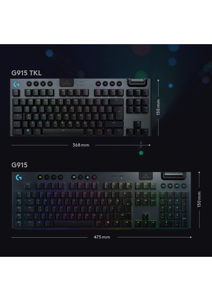 G G915 TKL LIGHTSPEED RGB İngilizce Q Kablosuz Mekanik Oyuncu Klavyesi - Siyah