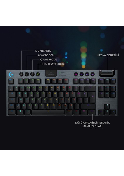 G G915 TKL LIGHTSPEED RGB İngilizce Q Kablosuz Mekanik Oyuncu Klavyesi - Siyah