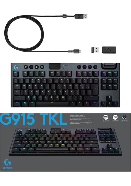 G G915 TKL LIGHTSPEED RGB İngilizce Q Kablosuz Mekanik Oyuncu Klavyesi - Siyah