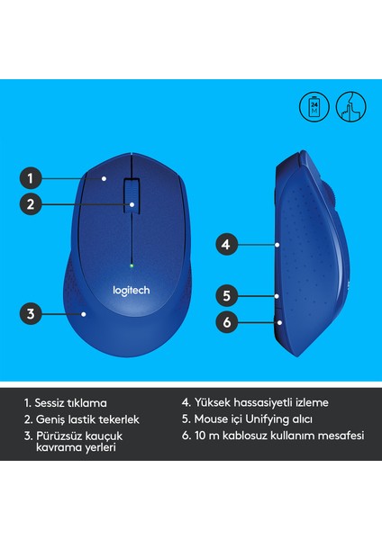 M330 Sessiz Kablosuz Optik Mouse - Mavi