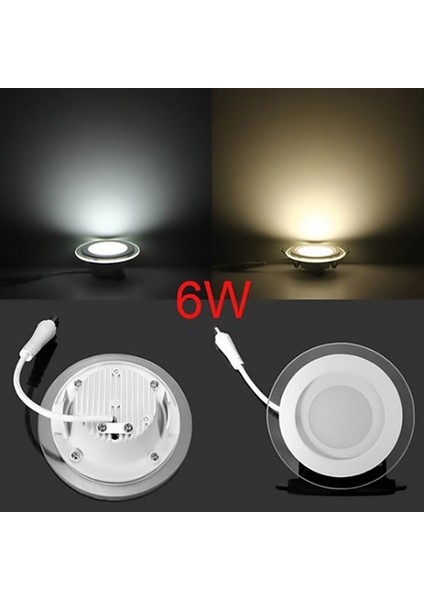 6 W Camlı LED Panel Armatür Yuvarlak Beyaz Gövde Beyaz Işık