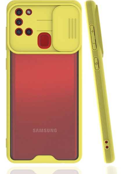 Samsung Galaxy A21S Kılıf Platin Kamera Koruma Silikon - Sarı