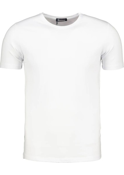 T8569 Bisiklet Yaka Erkek T-Shirt-Kar Beyaz