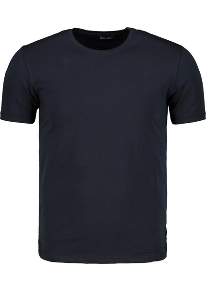 T8569 Bisiklet Yaka Erkek T-Shirt-Koyu Lacivert