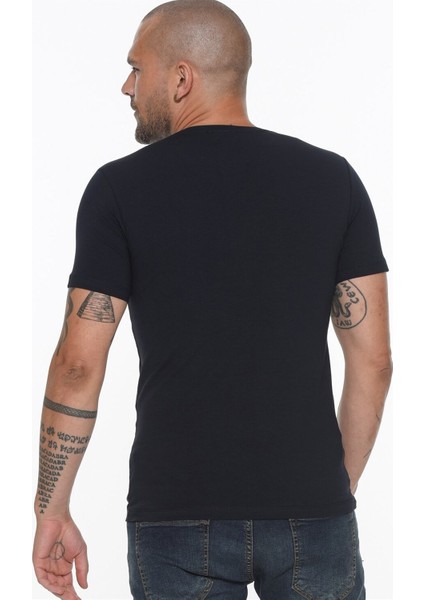 T8569 İkili Set Bisiklet Yaka Erkek T-Shirt-Lacivert - Beyaz modelleri