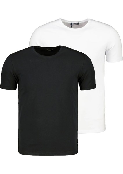 T8569 İkili Set Bisiklet Yaka Erkek T-Shirt-Siyah-Beyaz