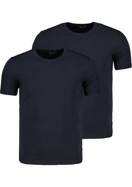 T8569 İkili Set Bisiklet Yaka Erkek T-Shirt-Koyu Lacivert - Koyu Lacivert