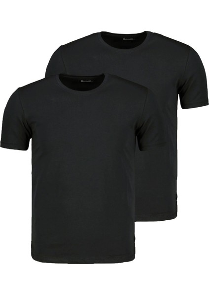 T8569 İkili Set Bisiklet Yaka Erkek T-Shirt-Koyu Siyah-Koyu Siyah