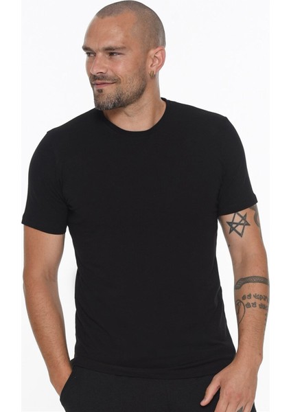 T8569 İkili Set Bisiklet Yaka Erkek T-Shirt-Koyu Siyah-Koyu Siyah fiyatları