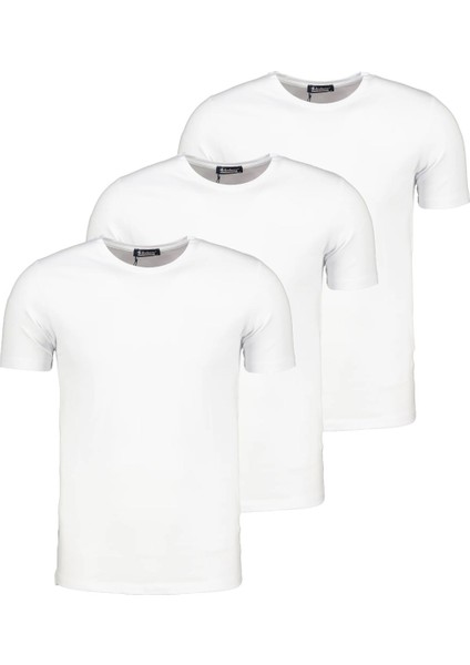 T8569 Üçlü Set Bisiklet Yaka Erkek T-Shirt-Kar Beyaz- Kar Beyaz- Kar Beyaz