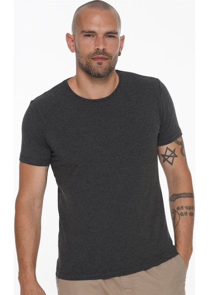 T8569 Beşli Set Bisiklet Yaka T-Shirt-Siyah-Beyaz-Lacivert-Antrasit-Gri fırsatları