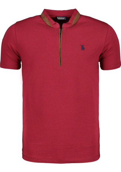 T8571 Fermuarlı Erkek T-Shirt-Koyu Bordo