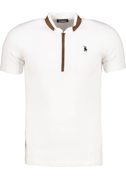 T8571 Fermuarlı Erkek T-Shirt-Kar Beyaz