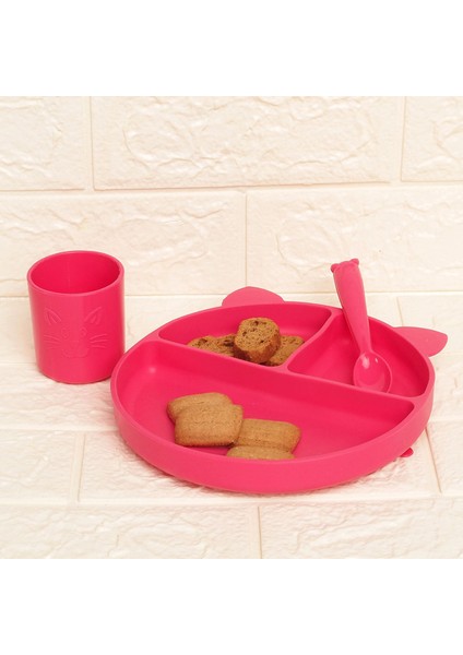 Baby Plus Vakum Tabanli Silikon Tabak - Coral Pink