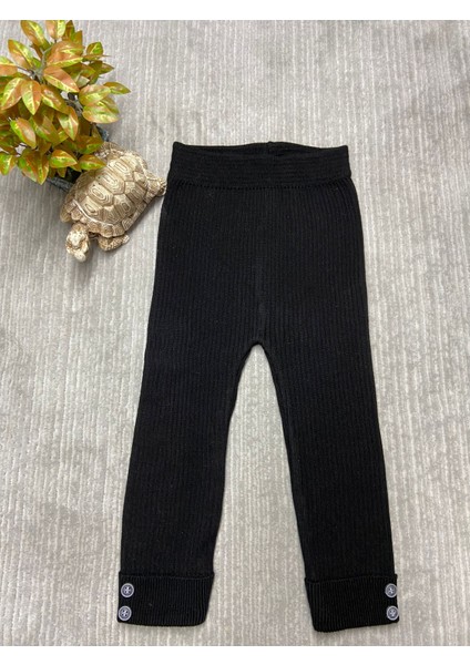 Düğme Detaylı Fitilli Çocuk Triko Tayt modelleri