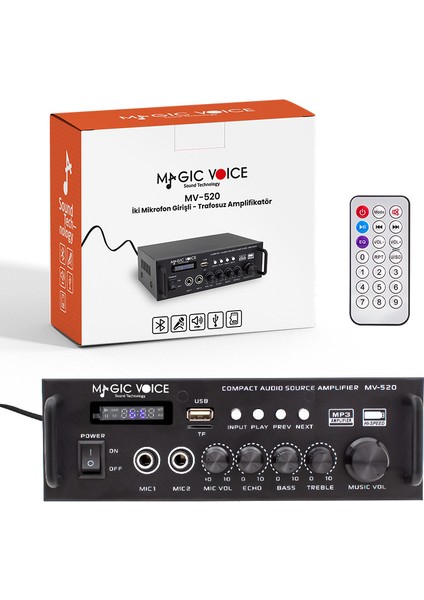 Magıcvoıce MV-520 30W Usb/sd/uk Bluetooth Eko-2 Mik. Giriş 220/12V Trafosuz Anfi