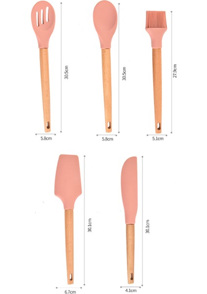5 Adet Kayın Ahşap Saplı Mutfak Gereçleri Yapışmaz Tava Kevgir Yağ Fırçası Kazıyıcı