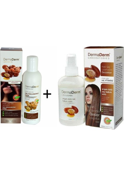 Argan Yağı Özlü Saç Kremi 500ML ve Dermaderm Argan Özlü Saç Bakım Sütü 250ML