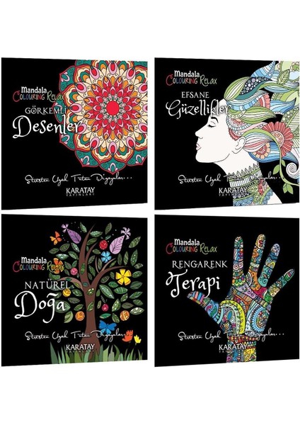 Karatay Görkemli Desenler- Efsane Güzellikler- Natürel Doğa- Rengarenk Terapi Mandala 4 Lü Set