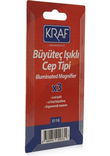 311G Işıklı Cep Tipi Büyüteç 3x