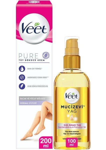 Pure Cream 200 ml + Veet Mucizevi Yağ - Çok Amaçlı Nemlendirici 100 ml