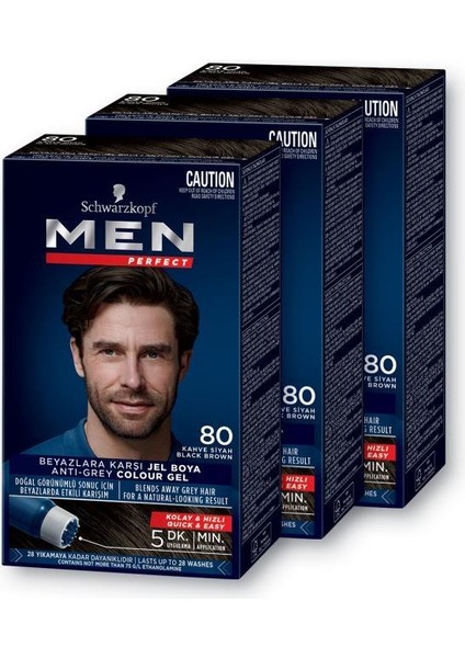 Men Perfect Saç Boyası 80 - Kave Siyah X 3 Adet