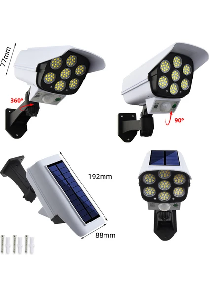 Sahte Güvenlik Kamerası Görünümlü Güneş Enerjili LED Lamba Hareket Sensörlü