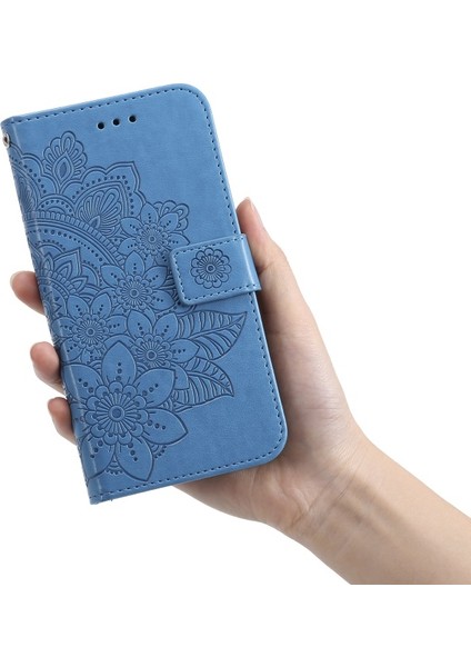 Xiaomi Mi 11 Için Pu Deri Çiçek Desenli Cüzdan Tasarımlı Telefon Kılıfı ile Ayarlanabilir Kordon - Mavi (Yurt Dışından)