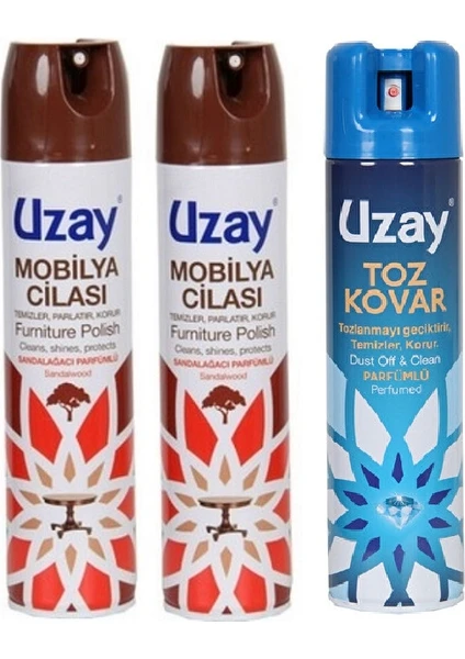 Mobilya Cilası Sprey 300 ml x 2 ve Toz Kovar Sprey 300 ml