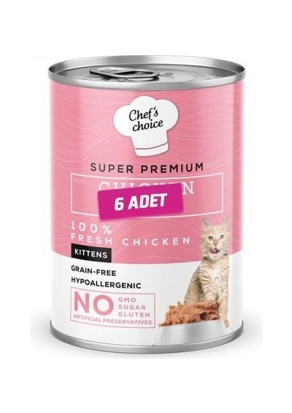 6 Adet - Chefs Chıoice Kitten Tavuklu Ezme Yavru Kedi Konservesi 400 gr