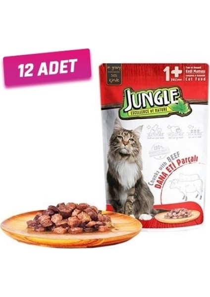 12 Adet - Jungle Dana Etli Pouch Yetişkin Kedi Konservesi 85 gr