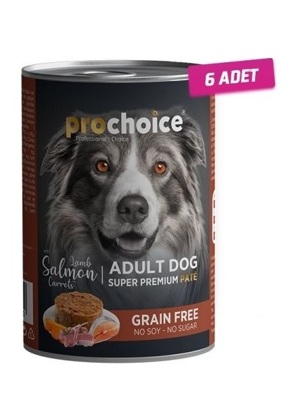 6 Adet - Pro Choice Adult Kuzu Somon ve Havuçlu Yetişkin Köpek Konservesi 400 gr