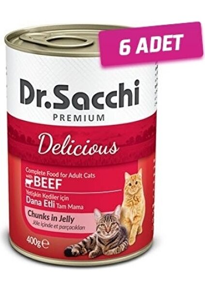 Dr. Sacchi 6 Adet - Dr.sacchi Sığır Etli Yetişkin Kedi Konservesi 400GR