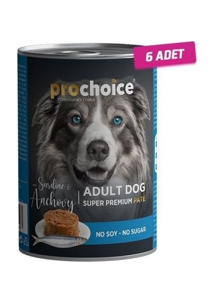 6 Adet - Pro Choice Adult Sardunya ve Hamsili Yetişkin Köpek Konservesi 400 gr