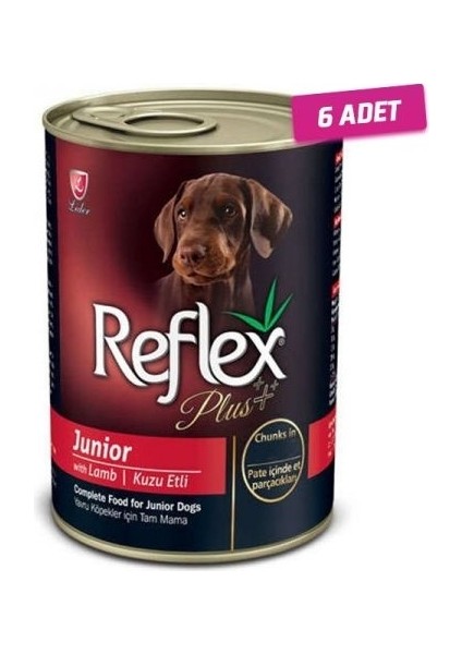 6 Adet - Reflex Plus Junior Kuzulu Parça Etli Yavru Köpek Konservesi 415 gr
