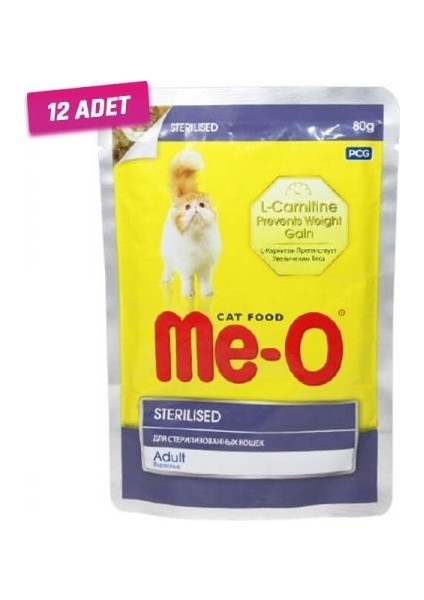 12 Adet - Meo Sterilised Tavuklu Kısırlaştırılmış Kedi Konservesi 80 gr