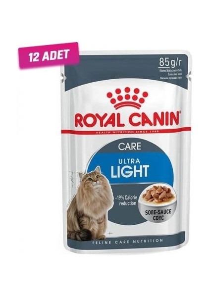 12 Adet - Royal Canin Ultra Light Gravy Pouch Diyet Kedi Maması 85 gr