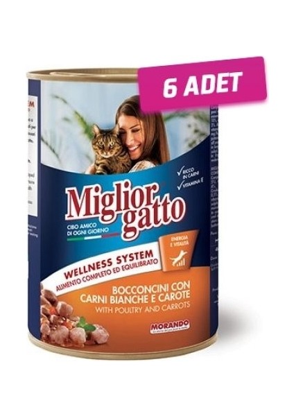 6 Adet - Miglior Kümes Hayvanı ve Havuçlu Yetişkin Kedi Konservesi 405 gr