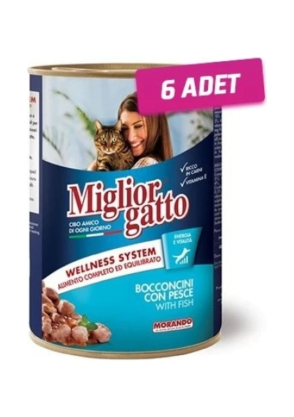 6 Adet - Miglior Balıklı Yetişkin Kedi Konservesi 405 gr