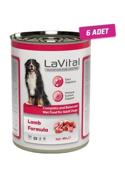 6 Adet - Lavital Adult Kuzulu Yetişkin Köpek Konservesi 400 gr