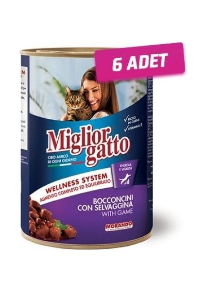 6 Adet - Miglior Av Hayvanlı Yetişkin Kedi Konservesi 405 gr